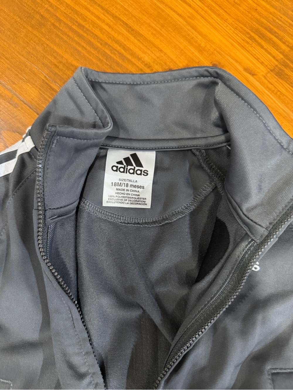 adidas Gray Kids Zip-Up Track Jacket with White 3-Stripes - Picture 2 of 5